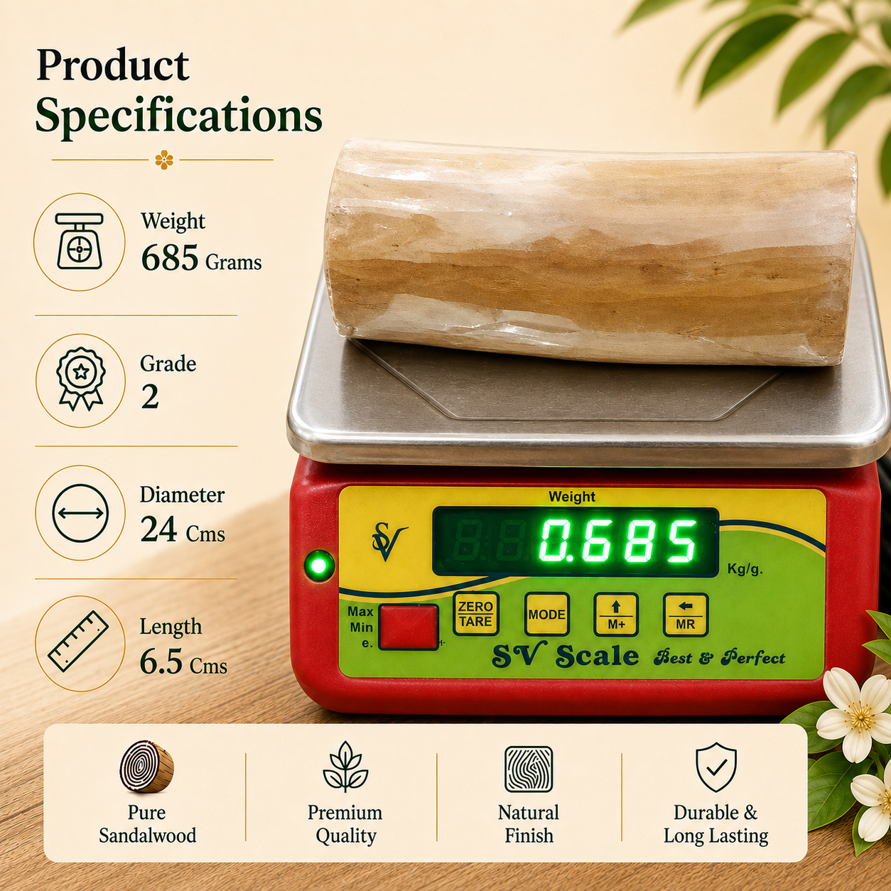 Second Grade Sandalwood Log with ISI Seal