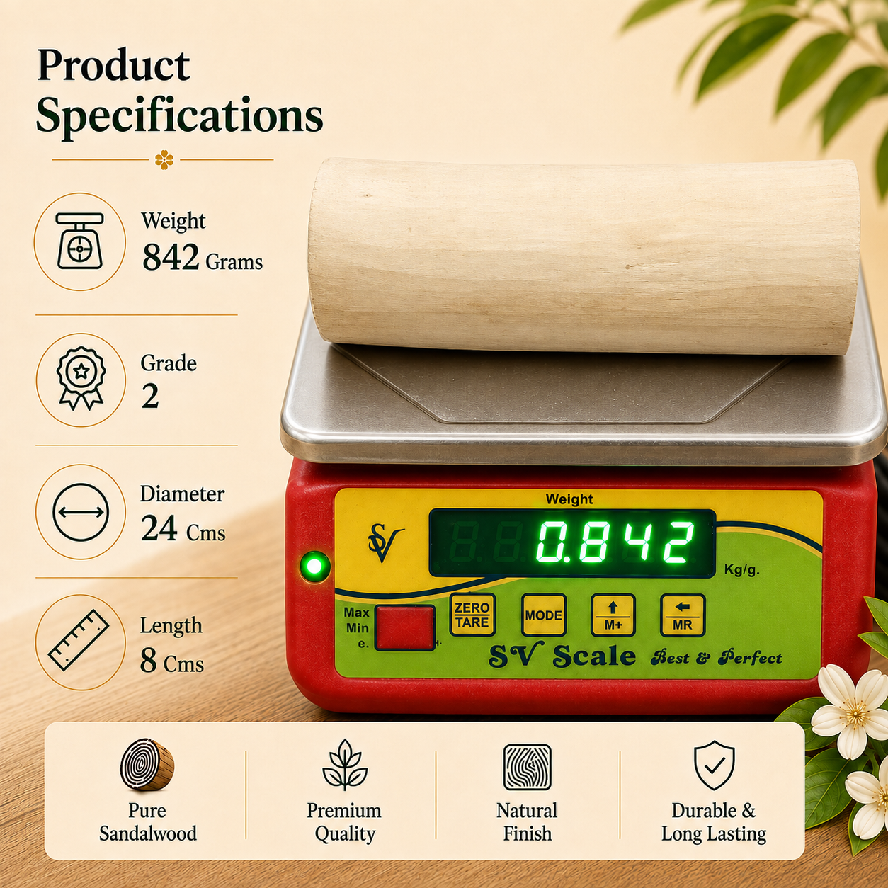 Second Grade Sandalwood Log with ISI Seal