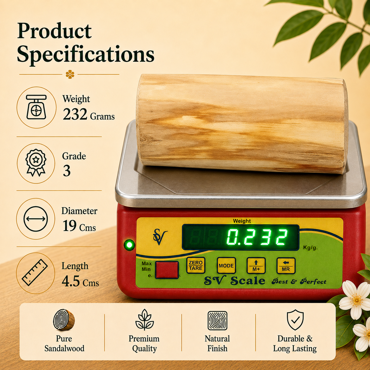 Third Grade Sandalwood Log with ISI Seal