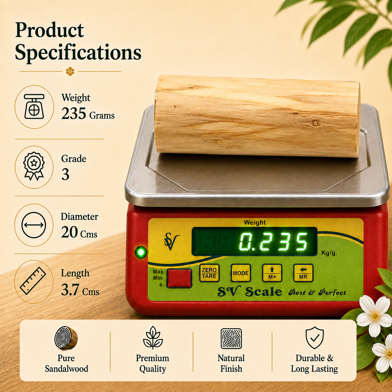 Third Grade Sandalwood Log with ISI Seal