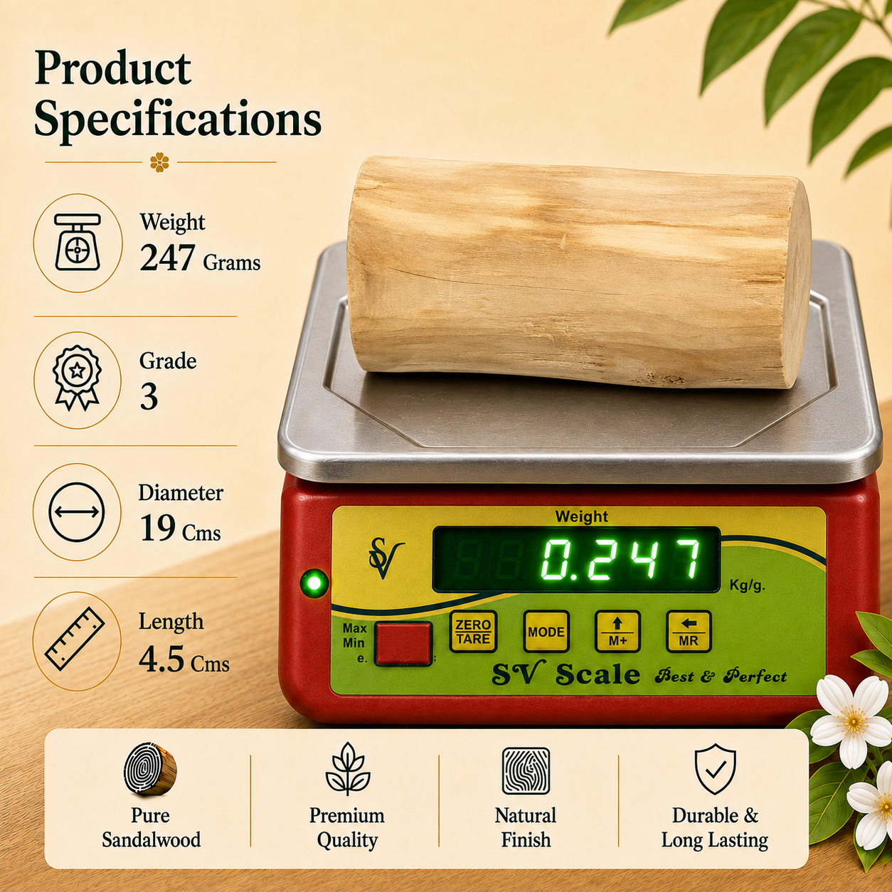 Third Grade Sandalwood Log with ISI Seal