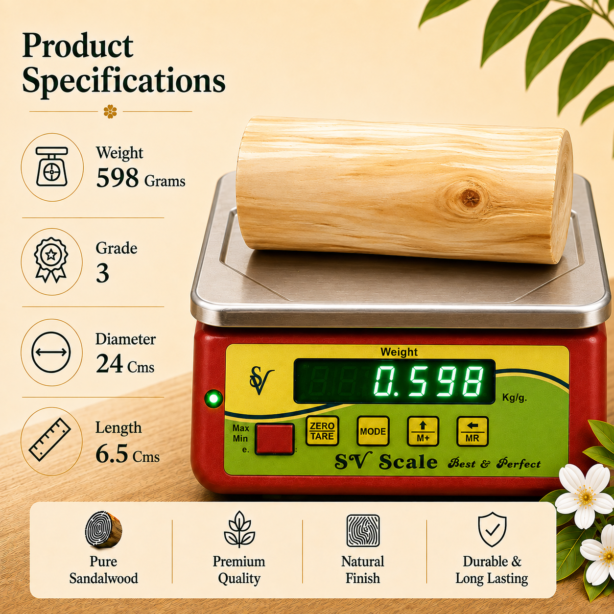 Third Grade Sandalwood Log with ISI Seal