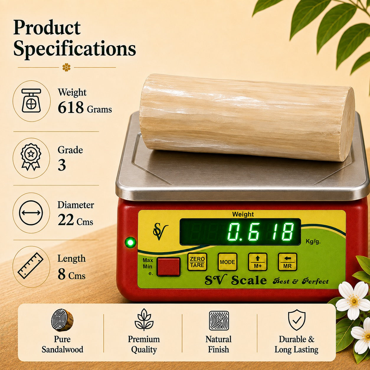 Third Grade Sandalwood Log with ISI Seal